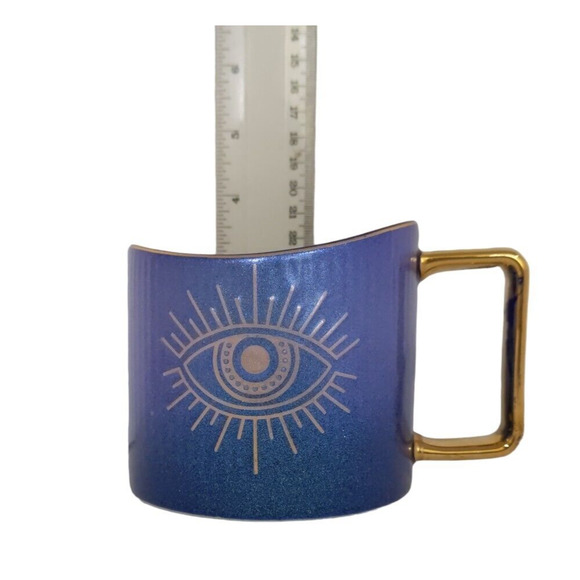 Evil Eye Coffee Tea Cup Mug Blue Iridescent with Gold Detail Ceramic - Picture 7 of 9